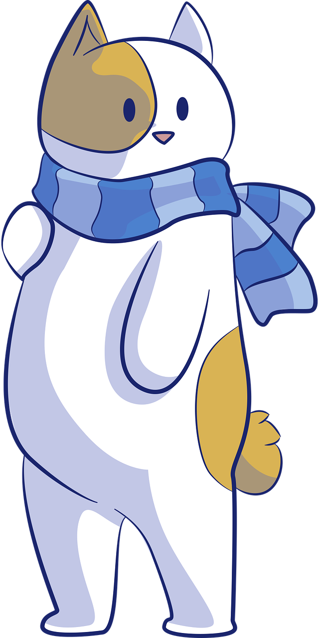 dapper cartoon cat wearing a scarf